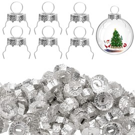 100 Pieces Round Christmas Ornament Caps Christmas Replacement Ornament Hangers Caps for Christmas Tree, Porcelain, Ceramic or Glass Decoration, DIY Decorations (Silver-3/4inch)