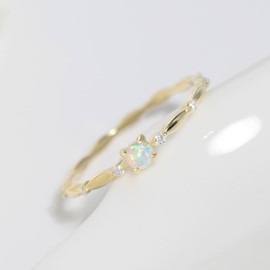 Meissa Sterling Silver Opal Ring for Women White Fire Opal October Birthstone Jewellery Gift for Women Dainty Minimalist Stackable Ring Gold Promise Ring Size K-T 1/2 (GOLD, P 1/2)