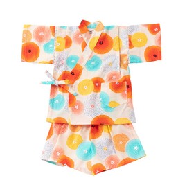 Cream De Coco Chrysanthemum Pattern, Cotton Crimson Plum Girls, Jinbei, 100% Cotton, Made in Japan, orange