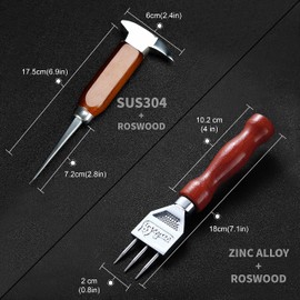 Stainless Steel Ice Pick Set, 7.2 Inch Ice Crusher and 6.8 Inch Dual-action Ice Chisel with Wood Handle, Japanese Style Ice Chipper，ideal for Kitchen, Bars, Bartender（2 Pick）