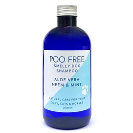 POO FREE - Shampoo for Smelly Dogs - 99% Natural - Aloe Vera, Neem, Mint. Sulfate/Parabens Free. Cleans, Soothes, Relieves Itchy Skin. pH Balanced, Concentrated. 250ml