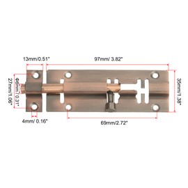 MECCANIXITY Barrel Bolt 3.82 x 1.38 Inch Door Latch Lock Stainless Steel Security Interior Exterior Sliding Lock with Mounting Screws for Door Window Slide Gate Cabinet Red Bronze, Pack of 2