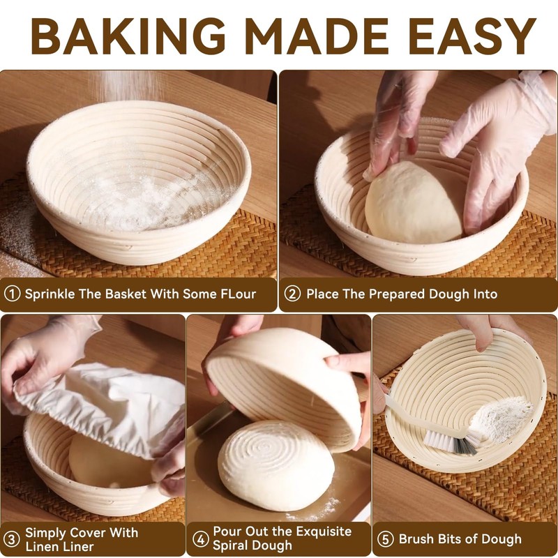 Sourdough Starter Kit, Banneton Bread Proofing Basket 9 Inch Round