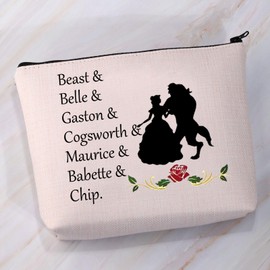 VAMSII Rose Beauty Beast Cosmetic Makeup Bag Princess Cosmetic bag Fairy Tale Gifts (Beast&Belle)
