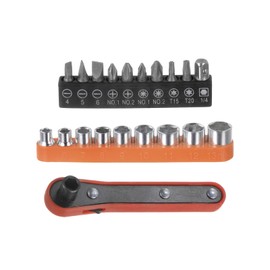 CoCud Screwdriver Bit Set, 1/4" Hex Shank 5mm-13mm Socket, Torx Slotted Phillips Square Dill Bits Set with Mini Ratchet Wrench - (Applications: for Home Maintenance), 20-Pieces