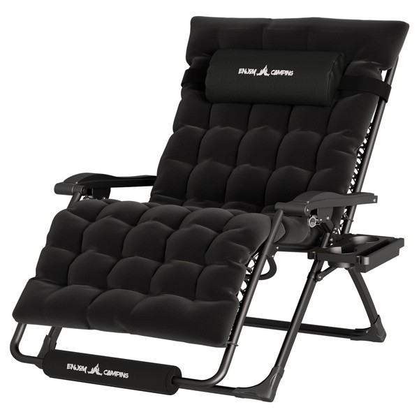 UDPATIO Oversized Zero Gravity Chair 33In XXL Patio Reclining Chair with Cushion, Outdoor Folding Adjustable Recliner with Cup Holder, Foot Rest & Padded Headrest, Support 500LB, Black