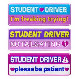 3PCS Student Driver Sticker Car Magnet, Funny Reflective Magnetic Bumper Sticker Please Be Patient Safety Warning Sign, Cute Removable Novice Driver Magnet for Teen Rookie New Drivers (3PCS/Rectangle)