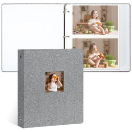 Vienrose Photo Album Self Adhesive 3 Ring Binder Photo Albums, Linen Cover Scrapbook Album, Photo Album Book with Sticky Pages Fit 2x3 4x6 5x7 8x10 Photos (Grey, 40 Sheets/ 80 Pages)