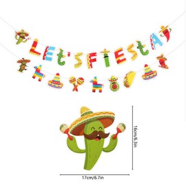 Set of 2 Mexican Fiesta Banner Hanging Decoration,Colorful Lets Fiesta Banner and Cinco De Mayo Sign Banner Cactus Taco Rainbow Donkeys Garland for Mexican Carnival Festival Birthday Party Supplies