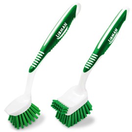 Libman - Juego de cepillos para platos con mango largo, cepillos de limpieza profunda, limpiador de platos y raspador, cepillo de cocina para platos, 