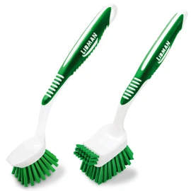 Libman - Juego de cepillos para platos con mango largo, cepillos de limpieza profunda, limpiador de platos y raspador, cepillo de cocina para platos, 