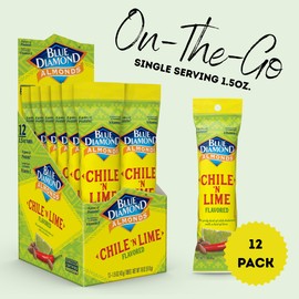 Blue Diamond Almonds, Single Serving Chile N Lime Flavored Snack Nuts Great for Road Trips, Lunches, and On-The-Go, 12 Packs, 1.5 oz. Single Packs