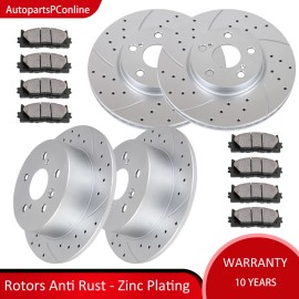 AutopartsPConline Drilled Slotted Rotors and Brake Pads Brakes Kit for Toyota Camry Avalon ES350