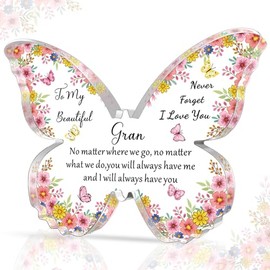 SMARGO Gran Gifts from Granddaughter Grandson - Butterfly-Shaped Decorative Acrylic Plaque Gran Gifts Birthday Christmas Thanksgiving Mothers Day Gifts for Gran