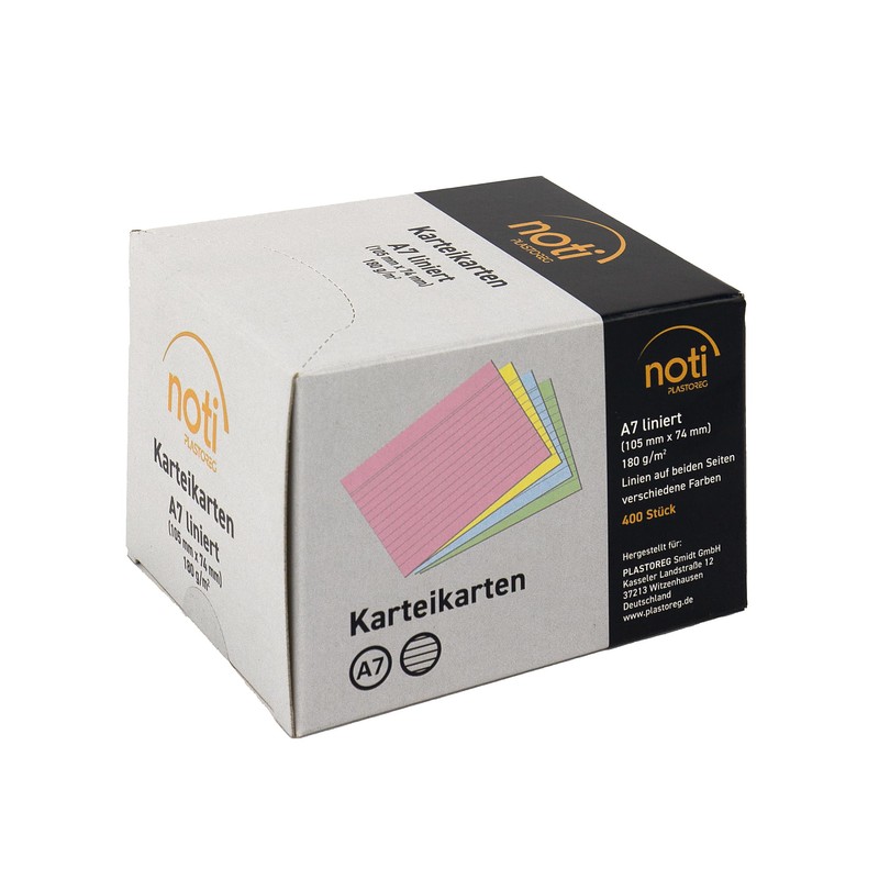 Index Cards A7, 105 x 74 mm, Lined, Assorted Colours,