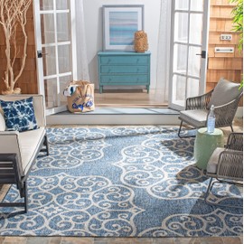 SAFAVIEH Courtyard Collection 8' x 10' Navy/Grey CY8396 Indoor/ Outdoor Waterproof Easy-Cleaning Patio Backyard Mudroom Area-Rug