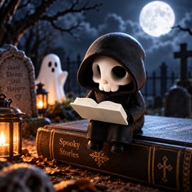 3D Printed Grim Reaper Figurine for Gothic Home Decor – Hooded Skull Statue for Desk Display, Halloween & Creative Gifts