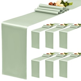 6 Pack Sage Green Table Runner Satin Table Runner, 12x72 Inch Long Silk Table Runner for Wedding Party Birthday Banquet Table Decoration - Sage Green