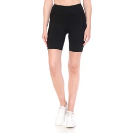 Leggings Depot YL77AS8-BLACK-L High Waisted 8" Yoga Shorts with Side & Inner Pockets-Black, Large