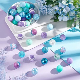 PH PandaHall 50pcs Spacer Beads, 20mm Bubblegum Beads Blue Purple Beads Large Rhinestone Pearl Beads Loose Beads Round Spacer Beads for Jewellery Bracelet Necklace Pen Bag Chain Making Crafts Supplies