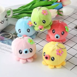 Unbranded Cute Yellow Octopus with Pink Nose & Flower Plush Keychain USA Seller