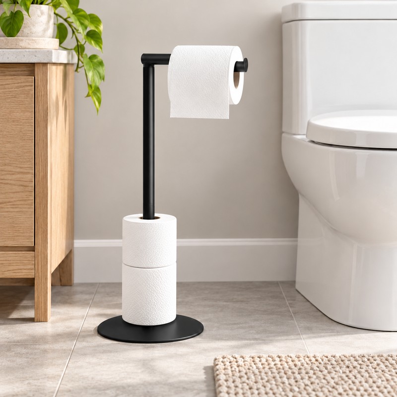 Freestanding Toilet Paper Holder for Bathroom – Modern No-Drill Roll