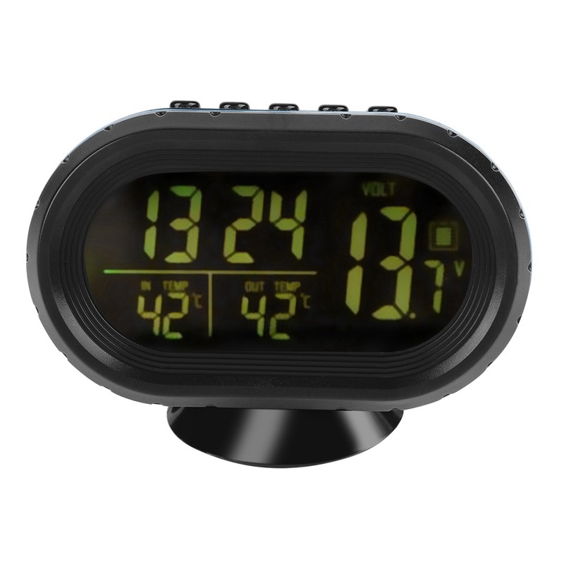 Luminous Clock Car Thermometer Temperature Display Voltage Monitor 12/24H Black