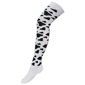 Cotton Rich Over The Knee Socks Animal Cow Design Size 4-8 White, White