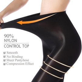 HA WA 2 Pairs Sheer Tights for Women, Control Top Shiny Sheer Pantyhose (SK2022 Black L)