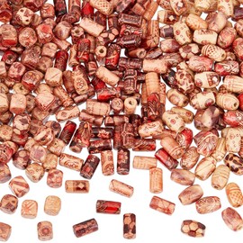 SUNNYCLUE 300Pcs 3 Styles Barrel Wood Beads Printed Wooden Bead Oval Column Shape Painted Rondelle Round Drum Loose Spacer for Jewellery Making Bracelets Earrings Necklaces Hair Craft Macrame Supplies