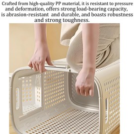 WESAPPINC Rolling Laundry Hamper with Lid, 70L Perforated Plastic Basket with Wheels, Storage Bin with Handle, White (Medium 58L)