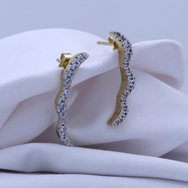 Wishrocks Round Cut White Cubic Zirconia Wave Shaped Ear Climbers Stud Earrings for Women in 14k Yellow Gold Over Sterling Silver With Push Back Womens Jewelry, Gift for her, wife,