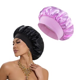 TSUOUKL 2 Stück Satin Bonnet, Satin Haarhaube, Haarhaube für Die Nacht, Seidenhaube zum Schlafen, Wiederverwendbare Silk Bonnet Seidenhaube, für Damen und Mädchen