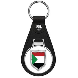 Sudan Shield Flag Keychain Black Premium Leather Key Chain with Key Ring