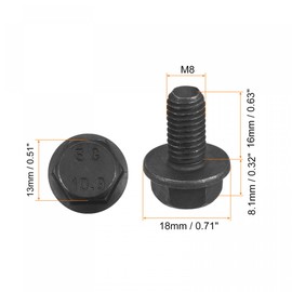 sourcing map Metric M8x16mm Hex Flange Bolts, 10pcs 10.9 Grade Carbon Steel Hexagon Head Screws