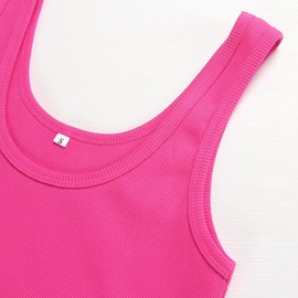 Artfish Women's Sleeveless Cotton Fitted Tank Top Form Fitting Scoop Neck Ribbed Knit Basic Cami Shirts (Hot Pink, S)