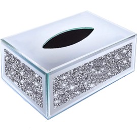 New Silver Crushed Crystal Diamond Tissue Box, Diamante Bling, Living Room UK