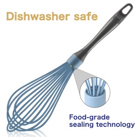 OYV Dishwasher Safe Whisk, Professional Whisks For Cooking Non-Scratch, Stainless Steel & Silicone Wisk, Plastic Rubber Whisk Tool For Nonstick Cookware Pans, Heat Resistant Whisk 12-Inch, Blue