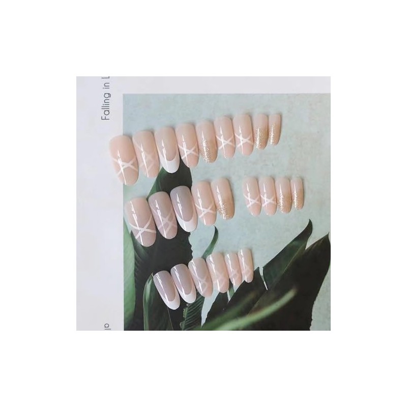 Nail Tips, 24 Pieces, Round, Medium, Round False Nails, White,