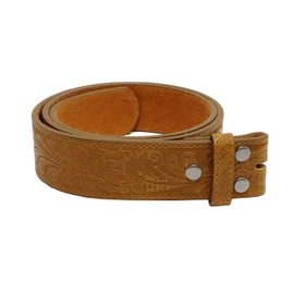 BC Belts Leather Belt Strap with Embossed Western Scrollwork 1.5" Wide with Snaps, Tan, Large (34-36)