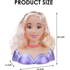 Kids Hairdressing Makeup Doll Head - 34 PCS Doll Head Toy for Hair Styling for Kid, Kid Play Makeup and Hair Dressing Heads Toy Set, Christmas and Birthday Gift, Styling Head Doll Sets for Girls