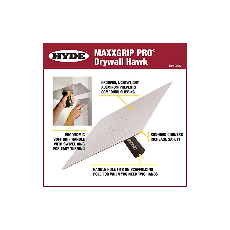 HYDE 09073 Lightweight, Swivel Ring Drywall Hawk, L X 13