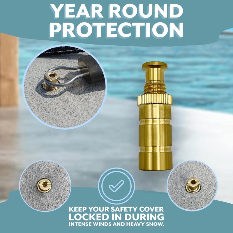 Poolzilla Pool Safety Cover Brass Anchors for Concrete and Pavers