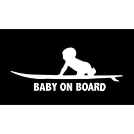 Baby ON Board Surfer 6" Decorative DIE Cut Decal Vinyl Stickers Symbol for Cars Tablets LAPTOPS Skateboard - White Color