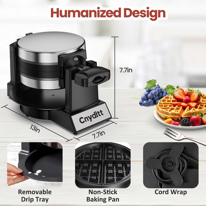 Cnydltt Double Waffle Maker, 1400W Rotating Belgian Waffle Iron with