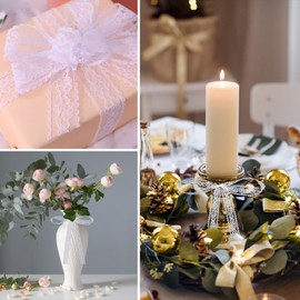 TOTSUN 2 Rolls of White Lace Ribbon (23 Meter）, 3cm and 2.5cm Wide Vintage Lace Tape for Decorative Bouquets, Gift Boxes, Sewing, Patchwork, DIY and Weddings