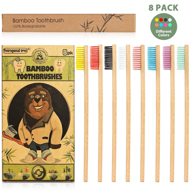 Tetragonal tree 8 Count Bamboo Toothbrushes - BPA Free Soft