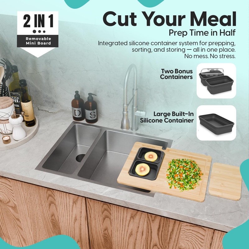 TerraStrike Bamboo Cutting Board Set with Knife Sharpener – Thick