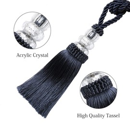 BEL AVENIR - Paquete de 2 alzapaños tejidos a mano con cristales decorativos para el hogar (azul marino, 2 unidades)