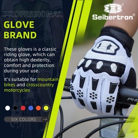 Seibertron Unisex MX ATV MTB Racing Gloves - Full Finger Touchscreen Glove for Bicycle Cycling Mountain Biking Motorcycle and Motocross White M